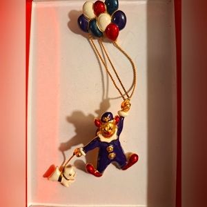 Vintage Clown Holding Balloons Brooch
